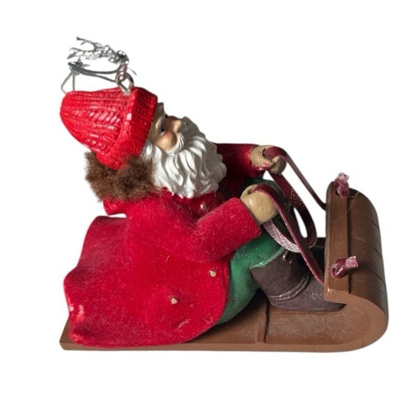 Midwest CBK Santa on Sled Christmas Ornament Ceramic Felt Faux Fur 3-1/2 x 3" - Picture 2 of 7